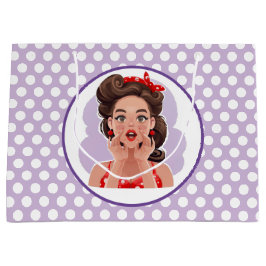 Cute Retro Girl Gift Bag Groot Cadeauzakje