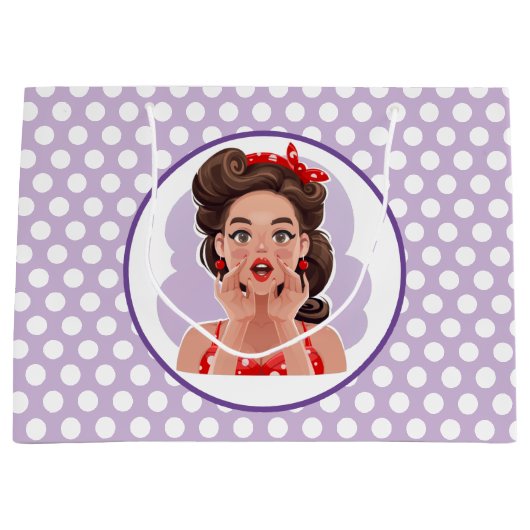 Cute Retro Girl Gift Bag Groot Cadeauzakje (Voorkant)