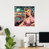 Cute Retro Girl Poster (Thuiskantoor)