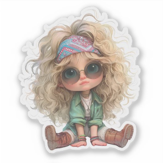 Cute Retro Girl Sticker (Voorkant)