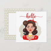 Cute Retro Girl Tan Flat Hallo Kaart (Voorkant / Achterkant)