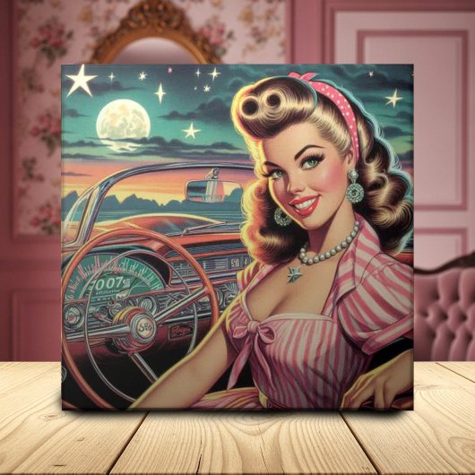 Cute Retro Girl Tegeltje