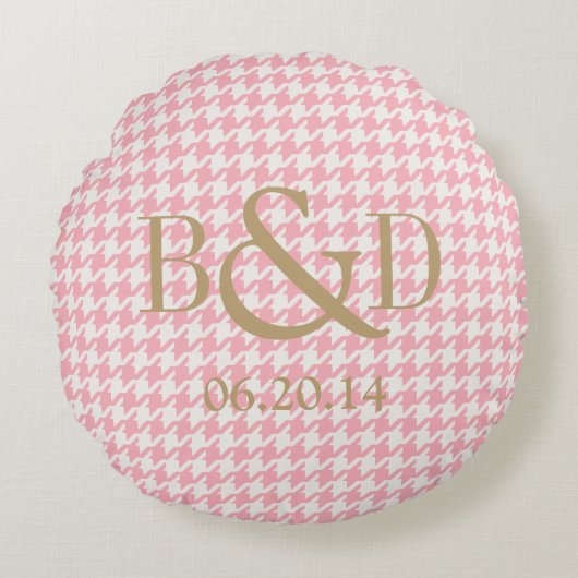 Cute retro girly pastel roze houndstooth patroon rond kussen (Voorkant)