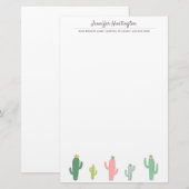 Cute Retro Girly Succulent Cactus Briefpapier (Voorkant / Achterkant)