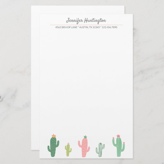 Cute Retro Girly Succulent Cactus Briefpapier (Voorkant / Achterkant)