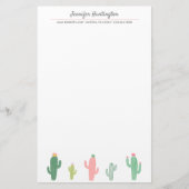 Cute Retro Girly Succulent Cactus Briefpapier (Voorkant)