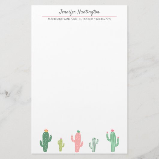 Cute Retro Girly Succulent Cactus Briefpapier (Voorkant)
