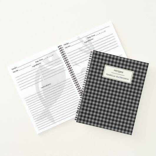 Cute Retro Gray Gingham Pset Personalized Recipe Notitieboek (Binnen)