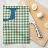 Cute Retro Green Gingham Pset Pattern Monogram Theedoek (Quarter Fold)