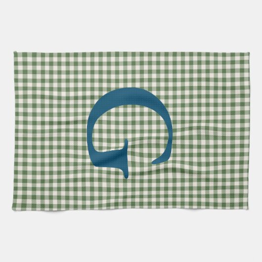 Cute Retro Green Gingham Pset Pattern Monogram Theedoek (Horizontaal)