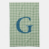 Cute Retro Green Gingham Pset Pattern Monogram Theedoek (Verticaal)