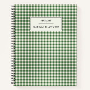 Cute Retro Green Gingham Pset Personalized Recipe Notitieboek