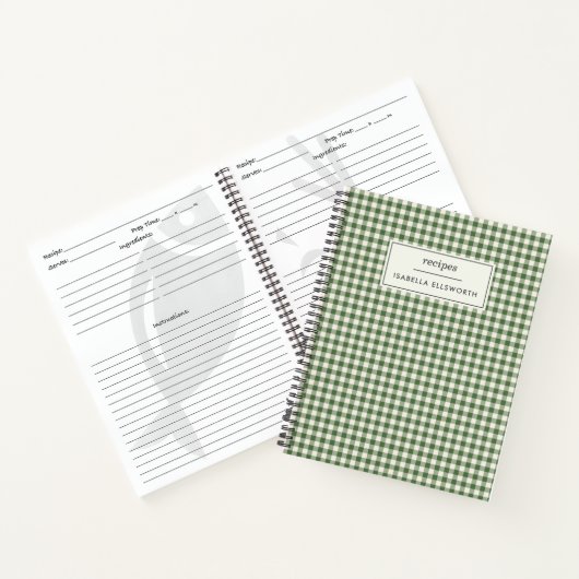 Cute Retro Green Gingham Pset Personalized Recipe Notitieboek (Binnen)