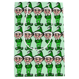 Cute Retro Green Kerstmis Elf Gift Bag Medium Cadeauzakje