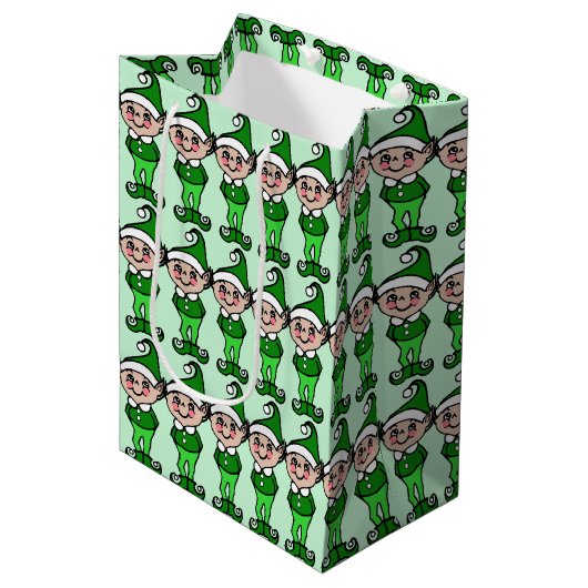 Cute Retro Groene Kerstelfjes Elf Cadeautas (Voorkant Gekanteld)