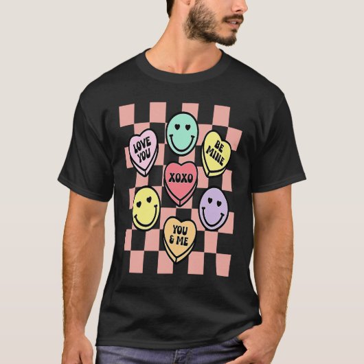 Cute Retro Groovy a Valentines Day Candy Conversat T-shirt (Voorkant)