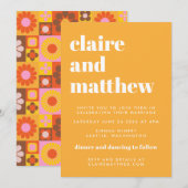 Cute Retro Groovy Geometric Yellow Bold Wedding Kaart (Voorkant / Achterkant)