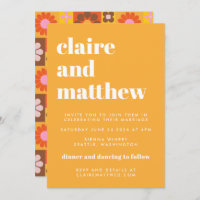 Cute Retro Groovy Geometric Yellow Bold Wedding