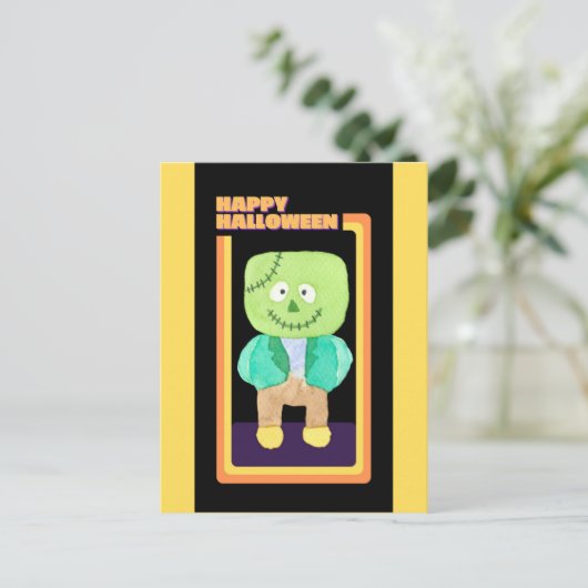 Cute Retro Halloween Frankenstein Monster Briefkaart (Staand voorkant)