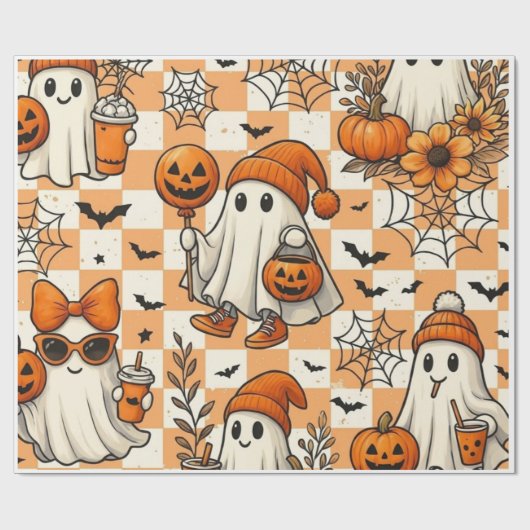 Cute Retro Halloween Geesten Inpakpapier (Vlak)