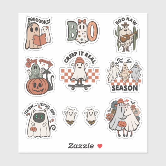 Cute Retro Halloween Ghost Sticker Pack (Vel)
