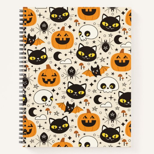Cute Retro Halloween Patroon Notitieboek (Voorkant)