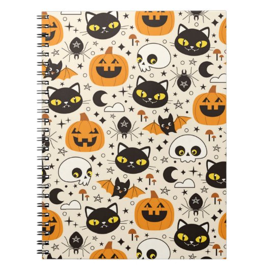 Cute Retro Halloween Patroon Notitieboek (Voorkant)