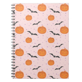 Cute Retro Halloween Pumpkins and Bats Notitieboek