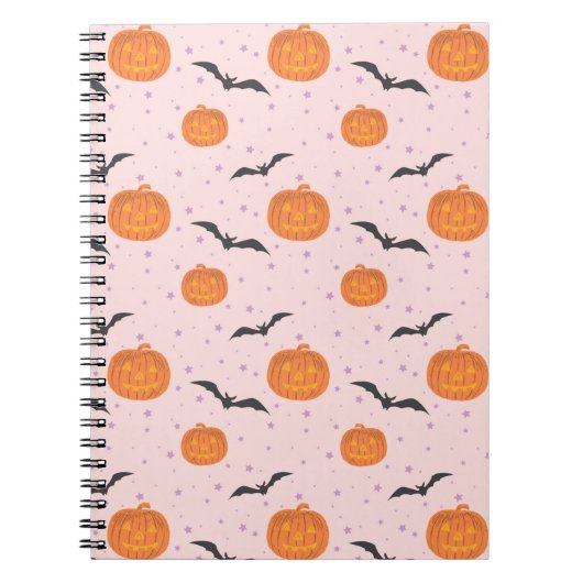 Cute Retro Halloween Pumpkins and Bats Notitieboek (Voorkant)