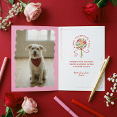 Cute Retro Hand Drawn Dog Bouquet Valentine's Day  Feestdagen Kaart