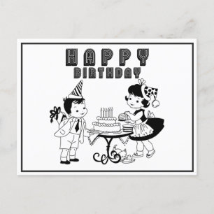 Cute  Retro Happy Birthday Briefkaart