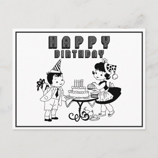 Cute Retro Happy Birthday Briefkaart (Voorkant)