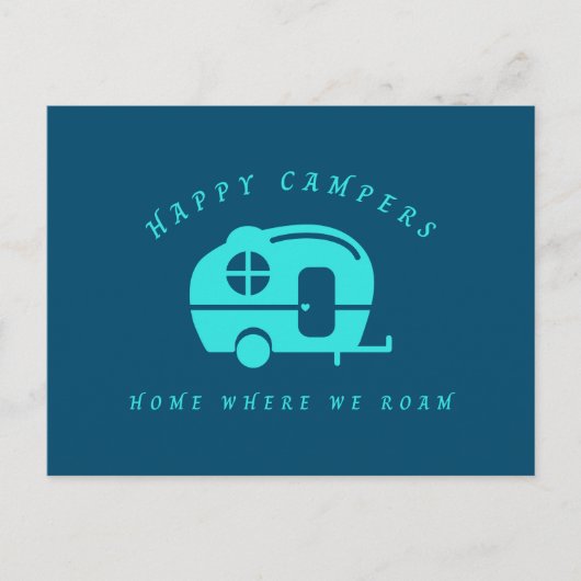 Cute Retro Happy Campers Home waar we roam Briefkaart (Voorkant)