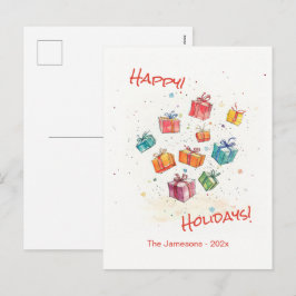 Cute Retro Happy Holidays Postcard Feestdagenkaart