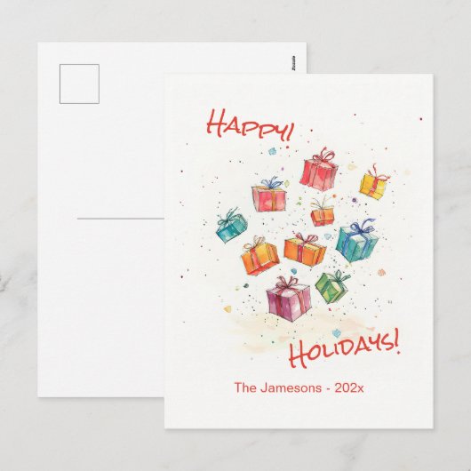 Cute Retro Happy Holidays Postcard Feestdagenkaart (Voorkant / Achterkant)