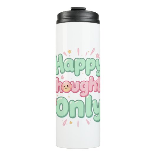 Cute Retro "Happy Thoughts Only" Thermosbeker (Voorkant)