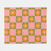 Cute Retro Hippie Flower Checkerboard Roze Groen Fleece Deken (Voorkant (Horizontaal))