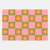 Cute Retro Hippie Flower Checkerboard Roze Groen Inpakpapier Vel (Voorkant)
