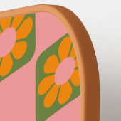 Cute Retro Hippie Flower Checkerboard Roze Groen Pickleball Paddle (Links Detail)