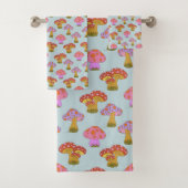 Cute Retro Hippie-paddenstoel Patroon in Pastel Bl Bad Handdoek (Insitu)