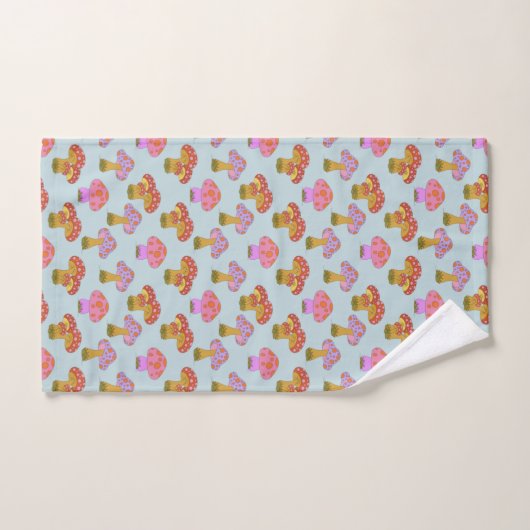 Cute Retro Hippie-paddenstoel Patroon in Pastel Bl Bad Handdoek (Handdoek)