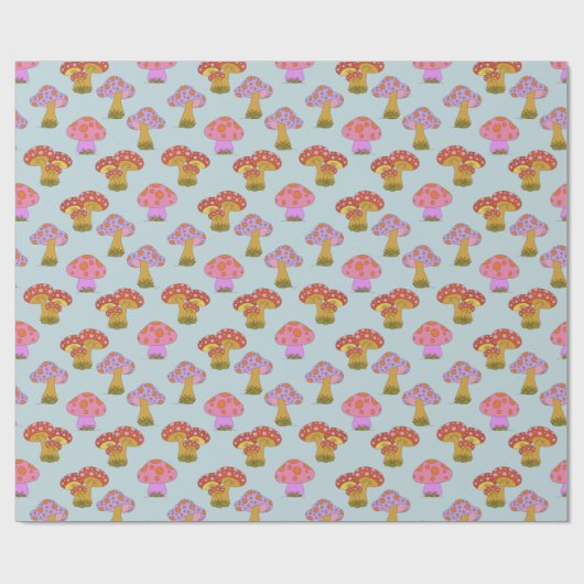 Cute Retro Hippie-paddenstoel Patroon in Pastel Bl Cadeaupapier (Vlak)