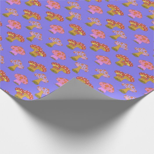 Cute Retro Hippie-paddenstoelpatroon in Paars Cadeaupapier (Hoek)