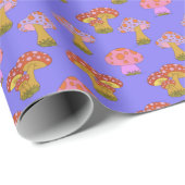 Cute Retro Hippie-paddenstoelpatroon in Paars Cadeaupapier (Rol Hoek)