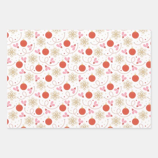 Cute Retro Holiday Ornamenten Snowflakes Kerstmis Inpakpapier Vel (Voorkant 3)