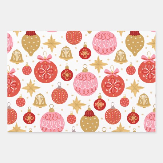 Cute Retro Holiday Ornamenten Snowflakes Kerstmis Inpakpapier Vel (Voorkant)