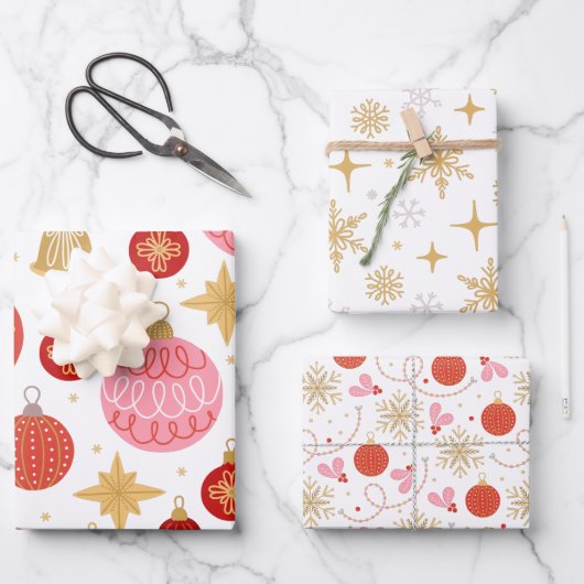 Cute Retro Holiday Ornamenten Snowflakes Kerstmis Inpakpapier Vel (Voorkant)