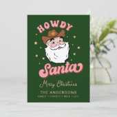 Cute Retro Howdy Santa Cowboy Texas kerst Invi Kaart (Staand voorkant)
