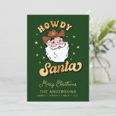 Cute Retro Howdy Santa Cowboy Texas kerst Invi Kaart (Staand voorkant)