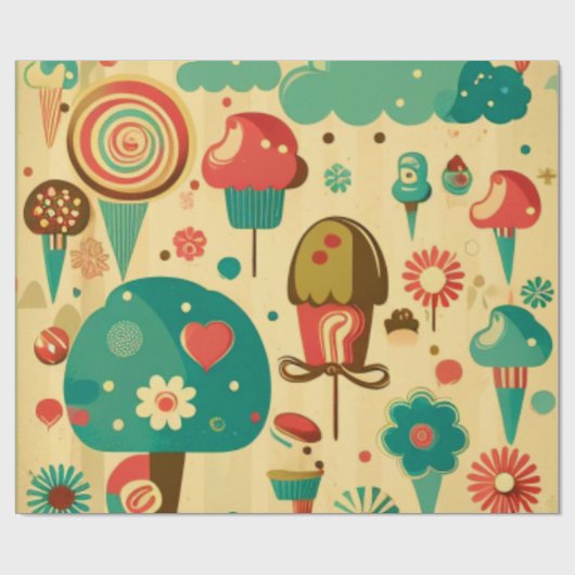 Cute retro  ijscrèmes cadeaupapier (Vlak)